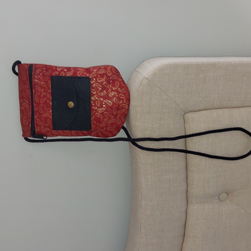 Vintage Oriental Leather Ostrich Snap Pocket Crossbody Shoulder Bag